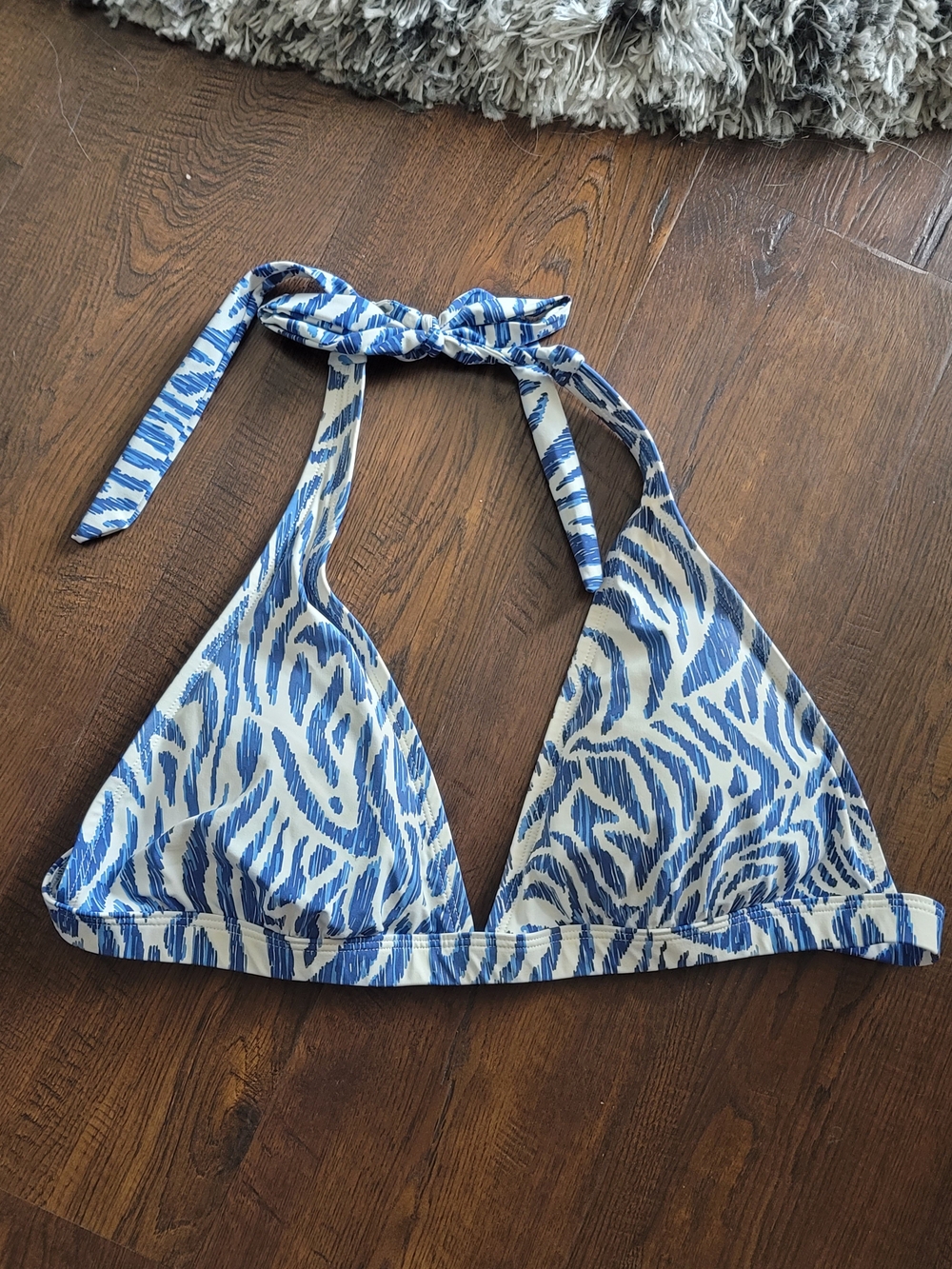 Blue and White Patterned Triangle Bikini Top